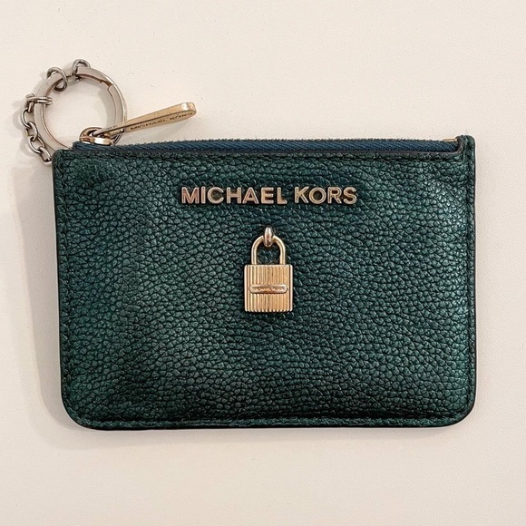Michael Kors Leather Metallic Card Wallet Keychain - Picture 1 of 6